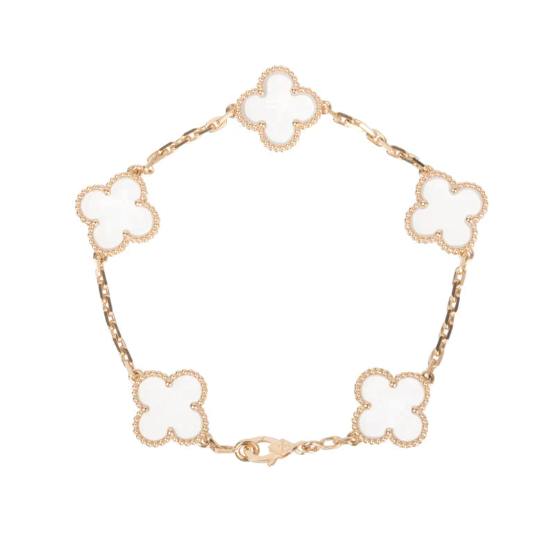 [Psychic Jewelrys]CLOVER 5 MOTIF ROCK CRYSTAL PINK GOLD BRACELET