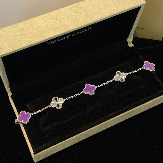 [Psychic Jewelrys]CLOVER  5 MOTIFS  PURPLE VIOLET BRACELET SILVER