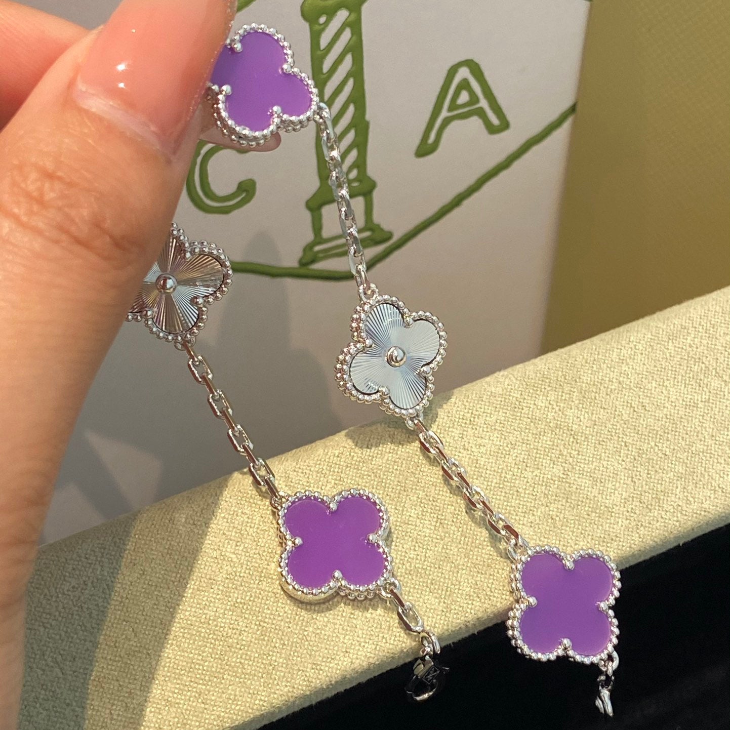 [Psychic Jewelrys]CLOVER  5 MOTIFS  PURPLE VIOLET BRACELET SILVER
