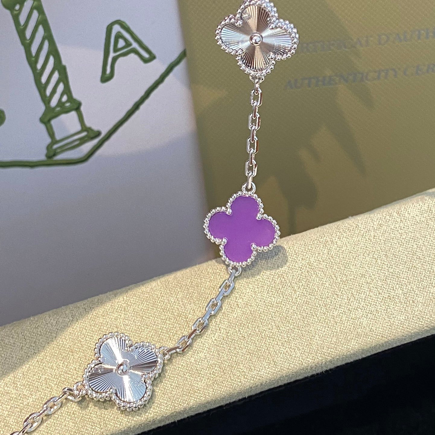 [Psychic Jewelrys]CLOVER  5 MOTIFS  PURPLE VIOLET BRACELET SILVER