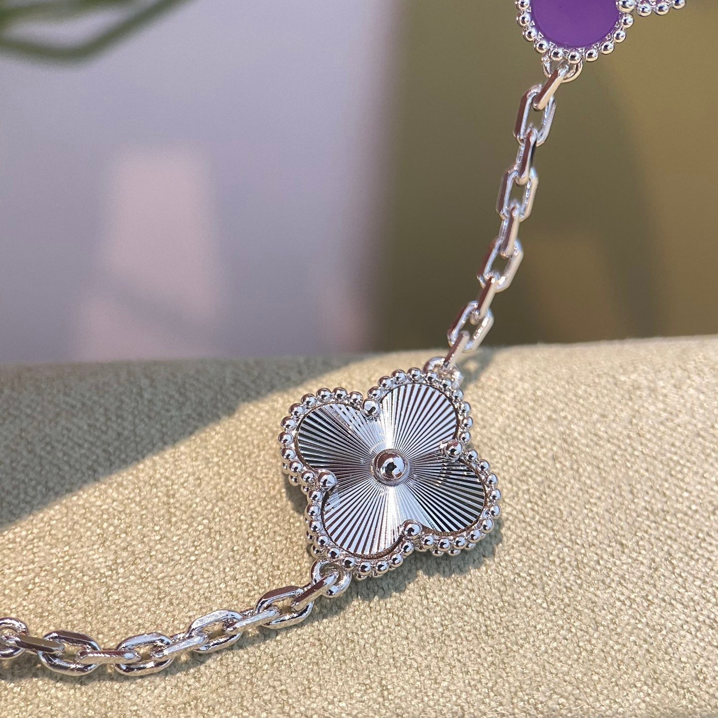 [Psychic Jewelrys]CLOVER  5 MOTIFS  PURPLE VIOLET BRACELET SILVER
