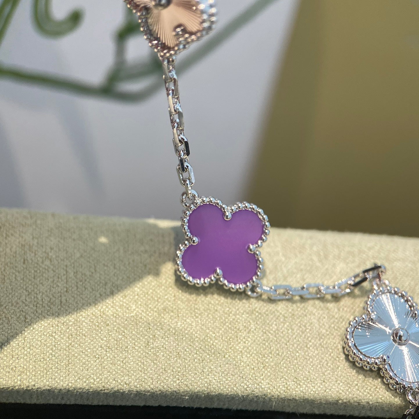 [Psychic Jewelrys]CLOVER  5 MOTIFS  PURPLE VIOLET BRACELET SILVER