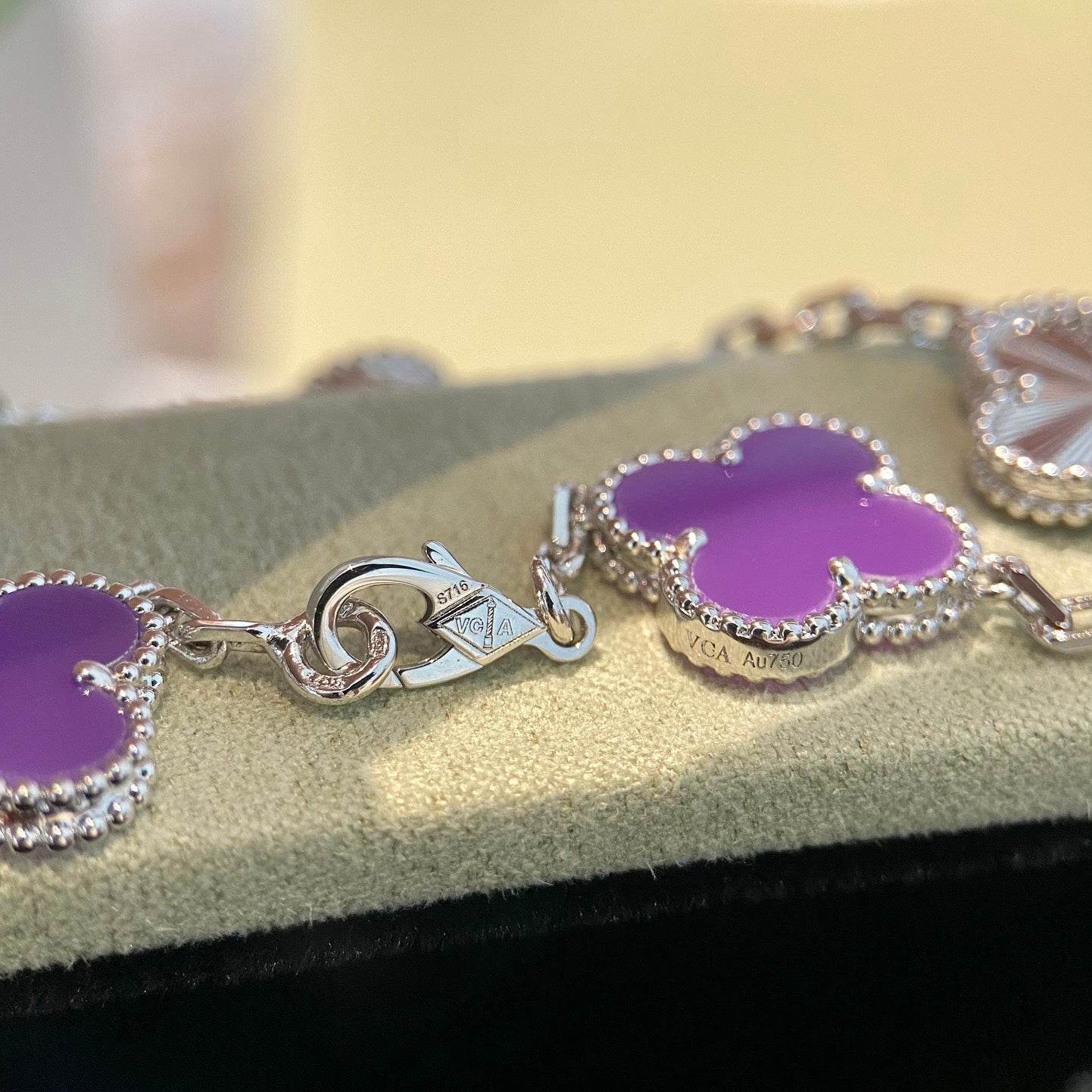 [Psychic Jewelrys]CLOVER  5 MOTIFS  PURPLE VIOLET BRACELET SILVER
