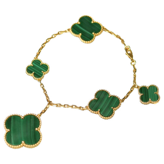 [Psychic Jewelrys]MAGIC CLOVER MALACHITE GOLD BRACELET 5 MOTIFS