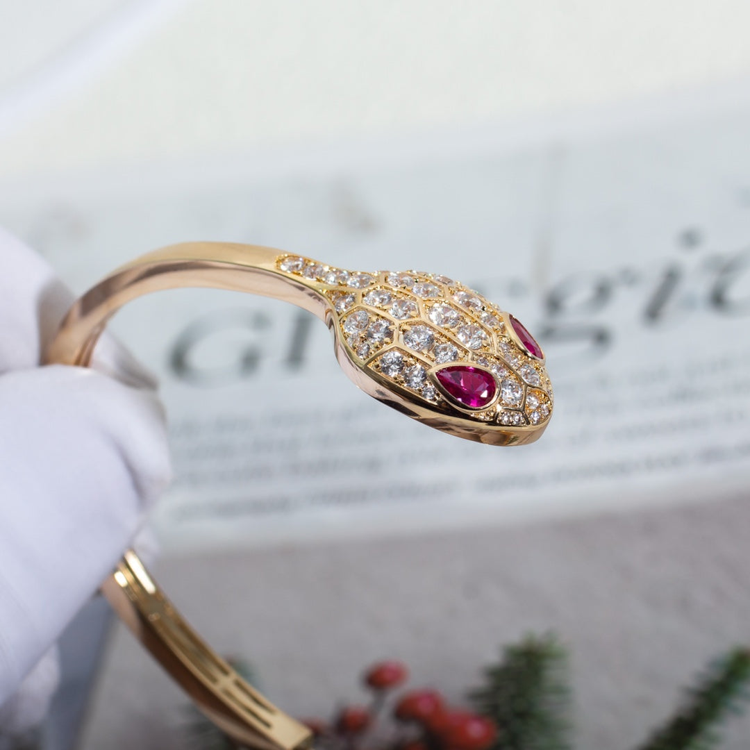 [Psychic Jewelrys]SERPENTI BRACELET PINK GOLD DIAMOND DOUBLE SNAKE