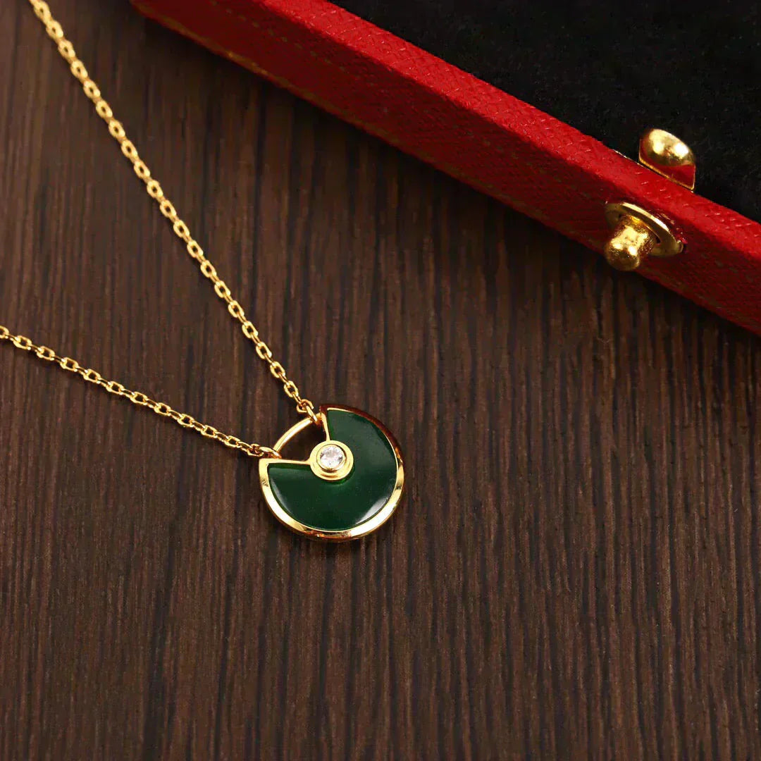 [Psychic Jewelrys]AMULETTE GOLD MALACHITE NECKLACE