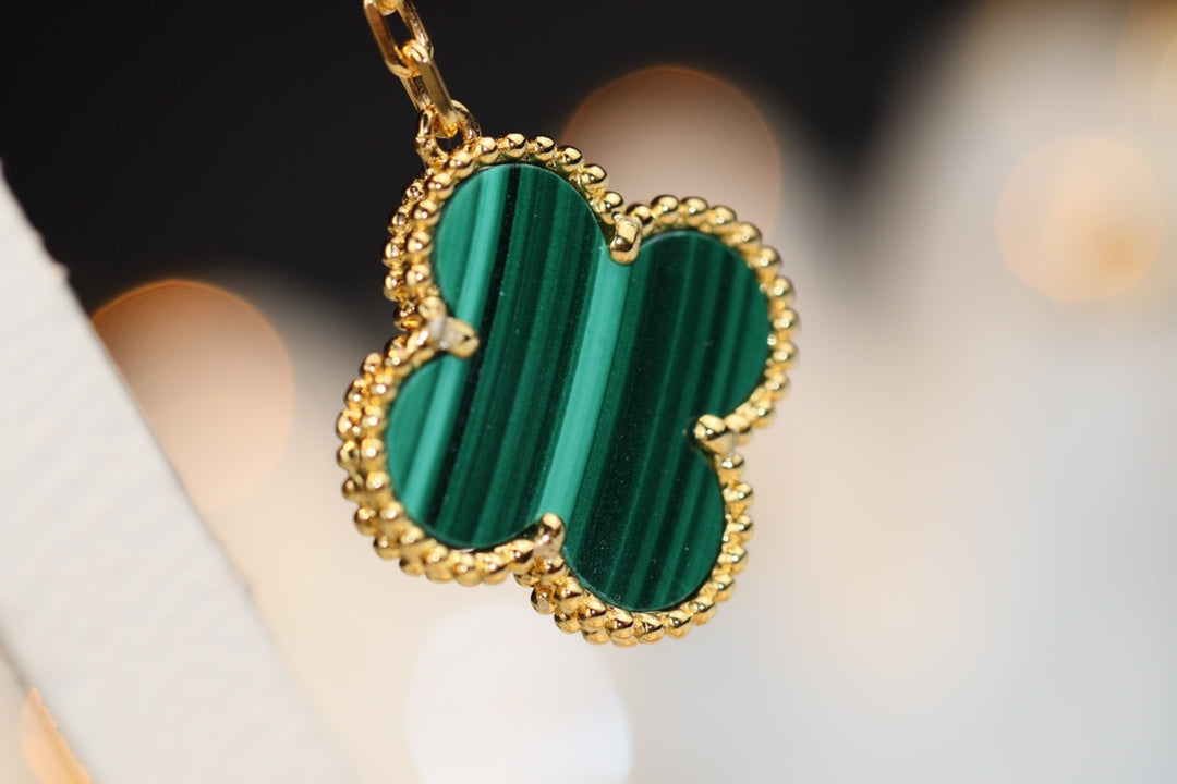 [Psychic Jewelrys]CLOVER EARRINGS GOLD MALACHITE DIAMOND 3 MOTIF