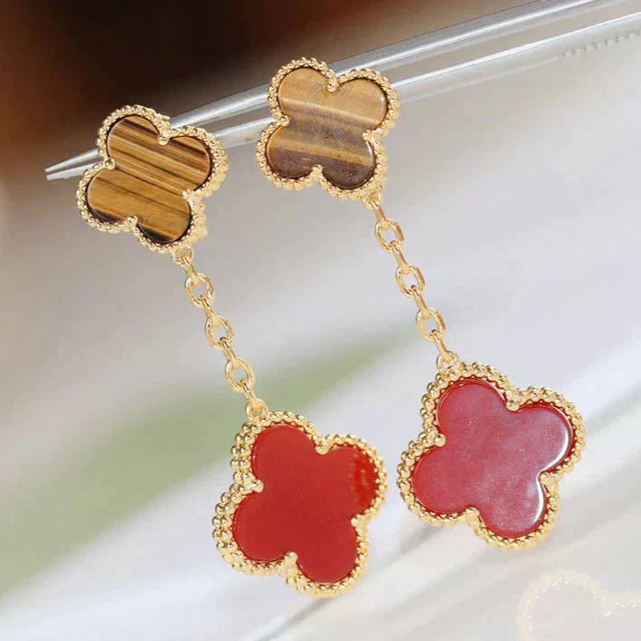 [Psychic Jewelrys]CLOVER  2 MOTIF  TIGER EYE CARNELIAN EARRINGS