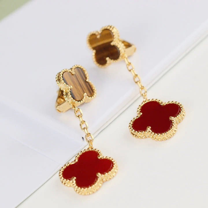 [Psychic Jewelrys]CLOVER  2 MOTIF  TIGER EYE CARNELIAN EARRINGS
