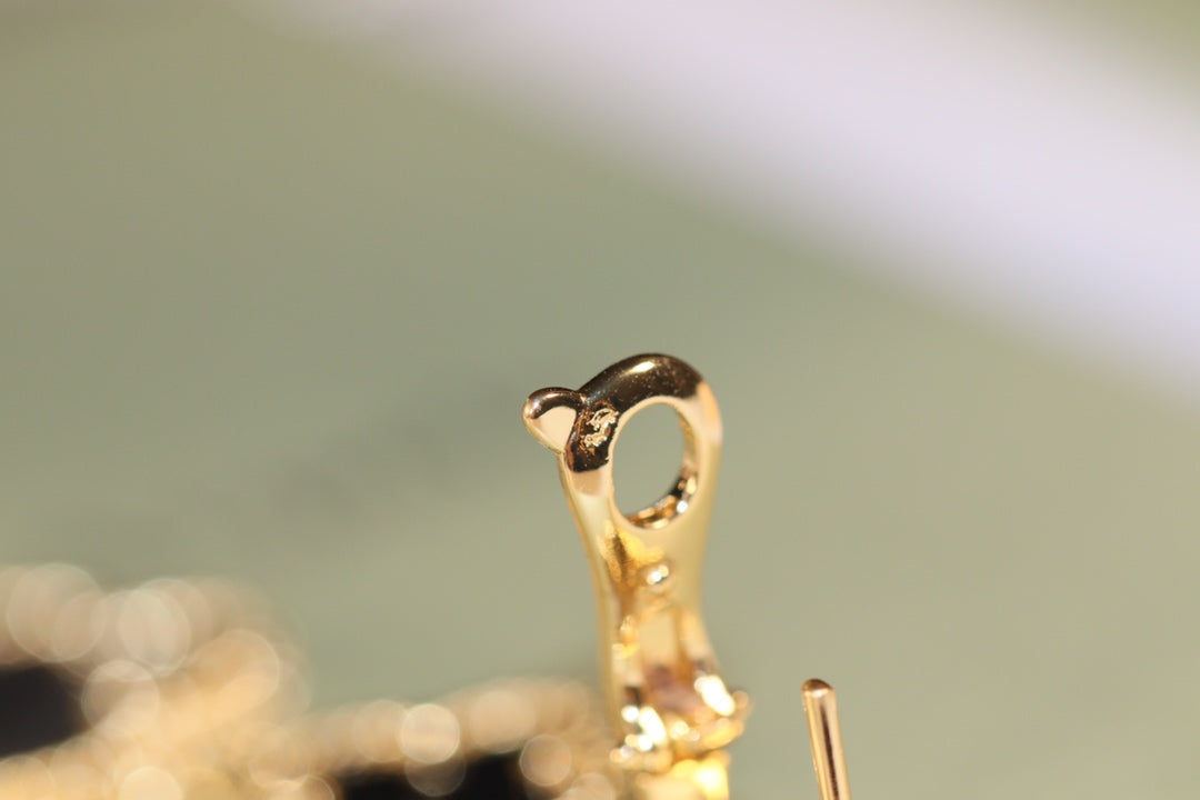 [Psychic Jewelrys]CLOVER EARRINGS GOLD ONYX MOP 3 MOTIF