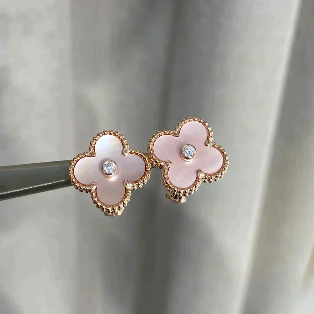 [Psychic Jewelrys]CLOVER MEDIUM 1 MOTIFS  PINK MOP DIAMOND EARRINGS
