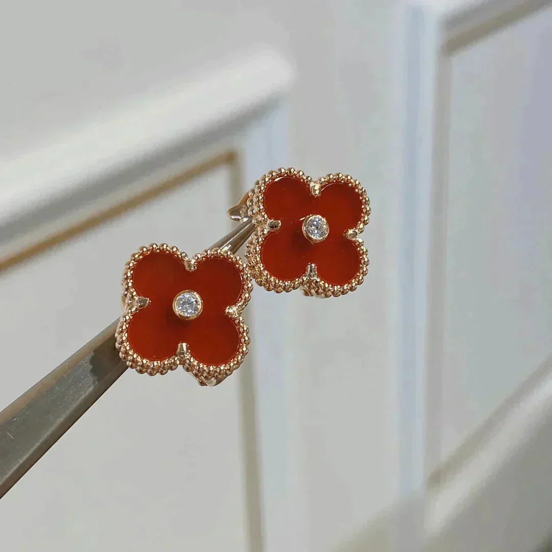 [Psychic Jewelrys]CLOVER MEDIUM 1 MOTIFS CARNELIAN  DIAMOND earrings