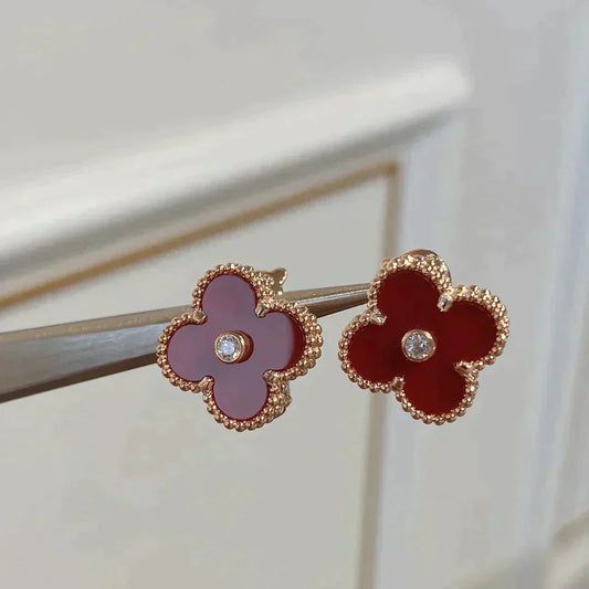 [Psychic Jewelrys]CLOVER MEDIUM 1 MOTIFS CARNELIAN  DIAMOND earrings