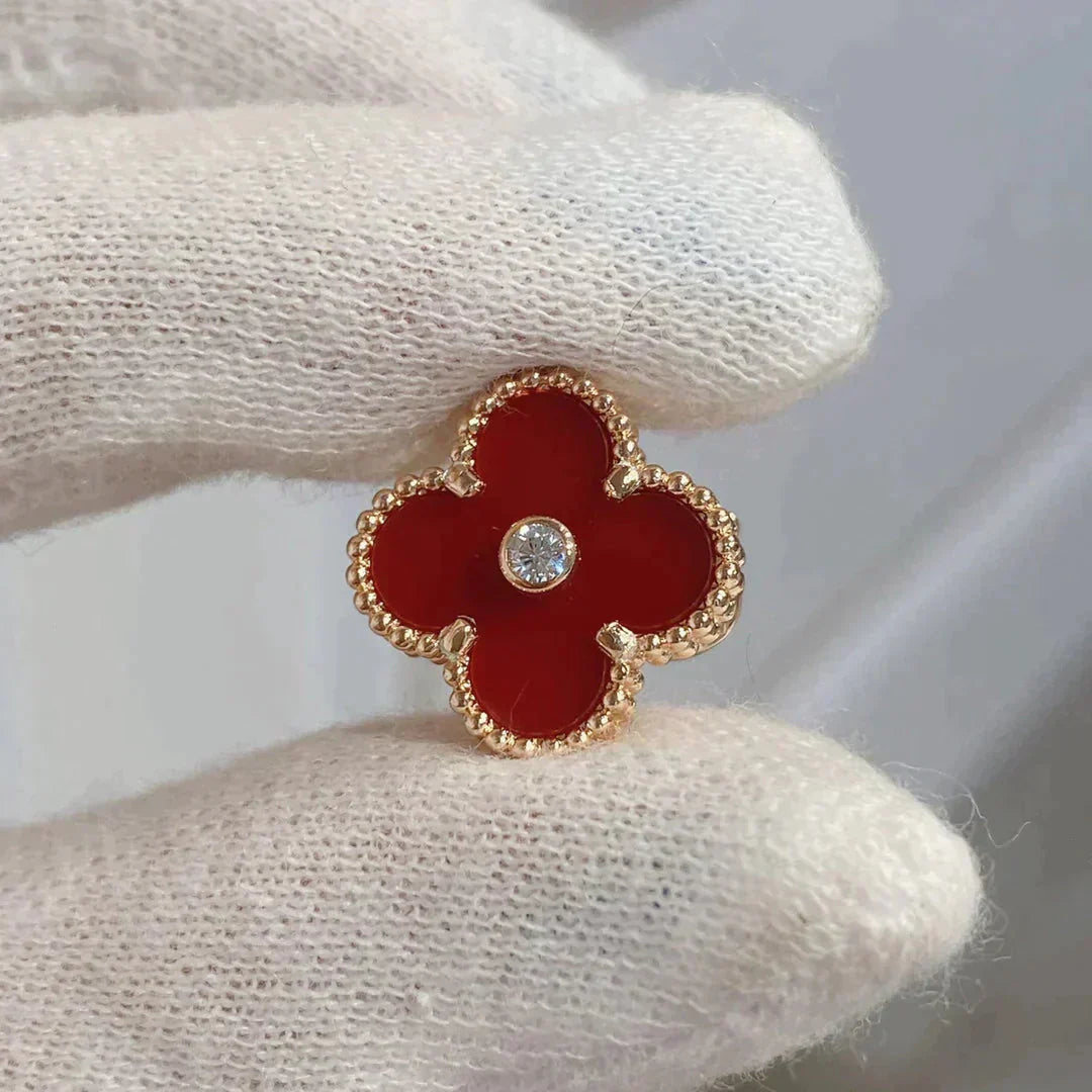 [Psychic Jewelrys]CLOVER MEDIUM 1 MOTIFS CARNELIAN  DIAMOND earrings
