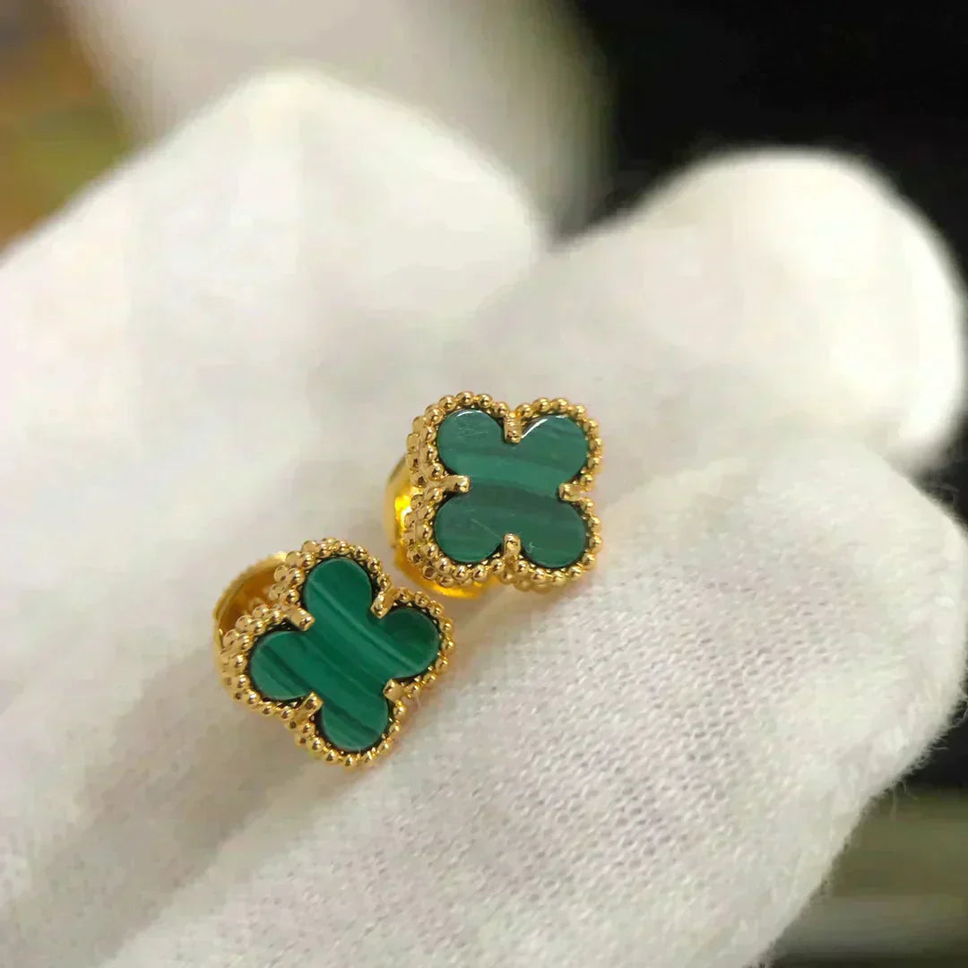 [Psychic Jewelrys]CLOVER MINI 9.5MM MALACHITE  EARRINGS