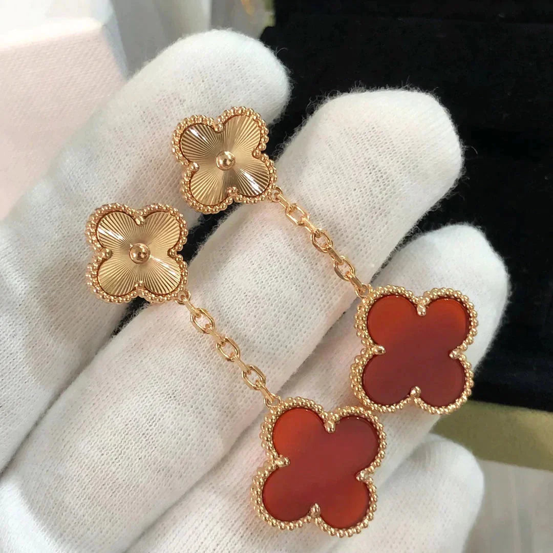 [Psychic Jewelrys]CLOVER 2 MOTIF  LASER CARNELIAN EARRINGS