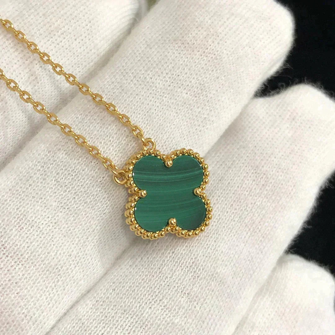 [Psychic Jewelrys]CLOVER 15MM MALACHITE SINGLE FLOWER  NECKLACE