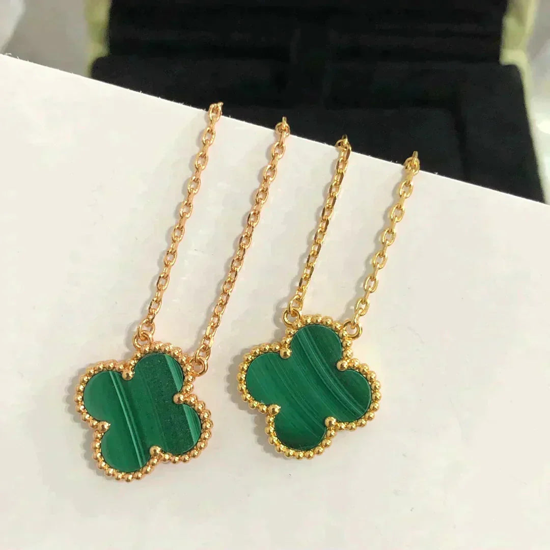 [Psychic Jewelrys]CLOVER 15MM MALACHITE SINGLE FLOWER  NECKLACE