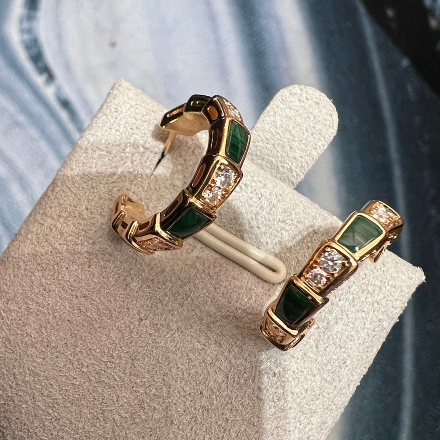 [Psychic Jewelrys]SERPENTI MALACHITE PINK GOLD EARRINGS