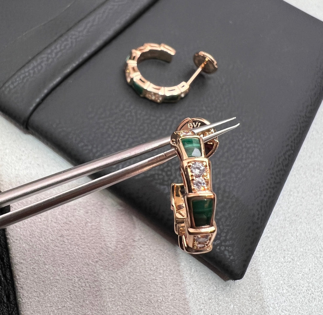 [Psychic Jewelrys]SERPENTI MALACHITE PINK GOLD EARRINGS