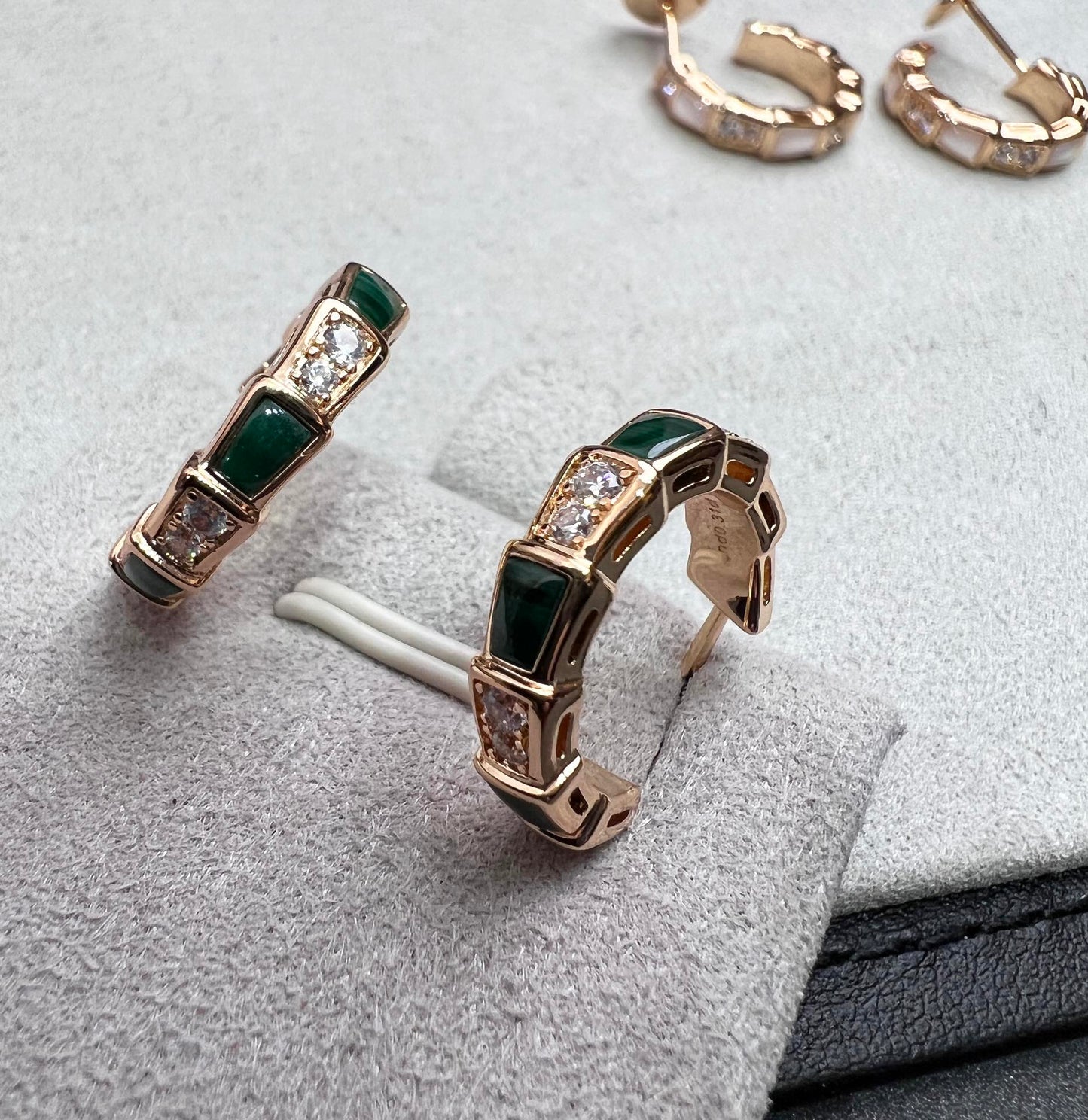 [Psychic Jewelrys]SERPENTI MALACHITE PINK GOLD EARRINGS