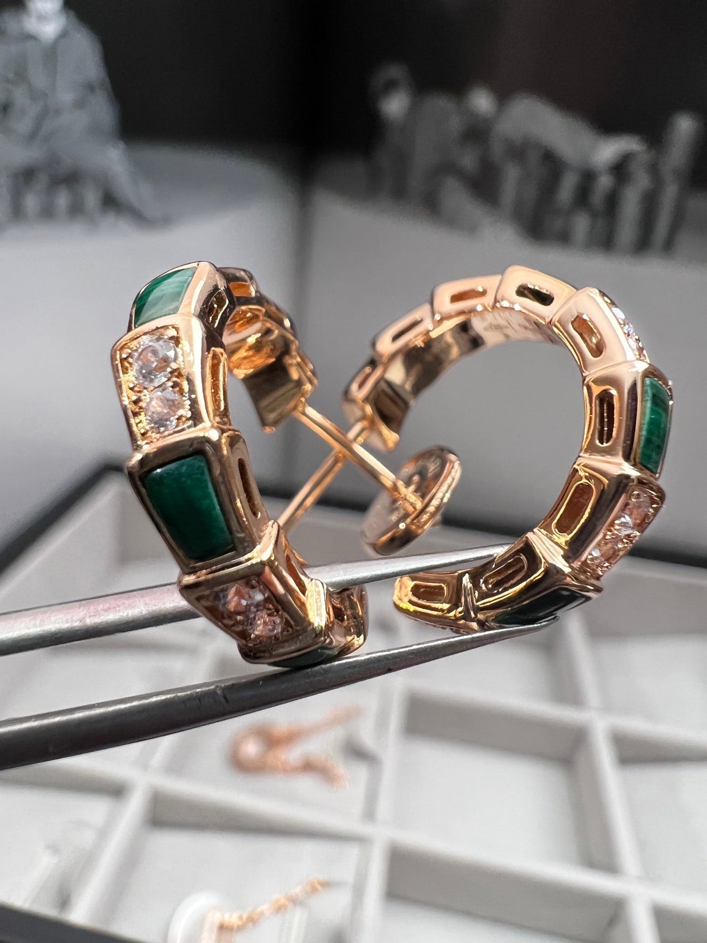 [Psychic Jewelrys]SERPENTI MALACHITE PINK GOLD EARRINGS