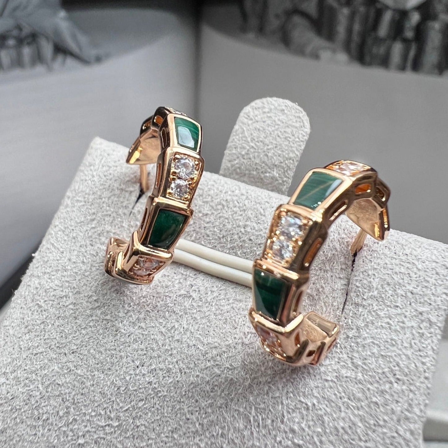 [Psychic Jewelrys]SERPENTI MALACHITE PINK GOLD EARRINGS