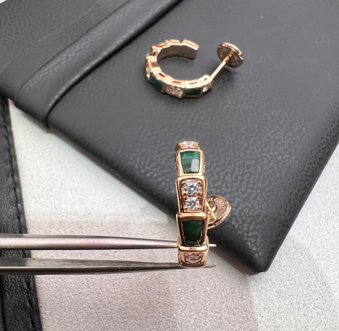 [Psychic Jewelrys]SERPENTI MALACHITE PINK GOLD EARRINGS