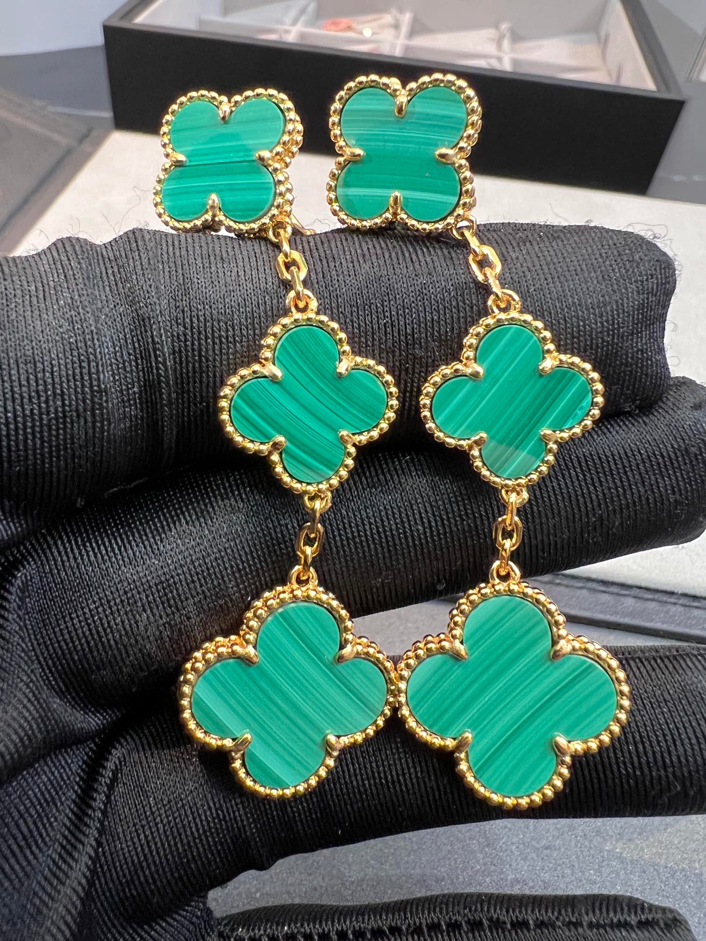 [Psychic Jewelrys]CLOVER MALACHITE 3 MOTIFS GOLD