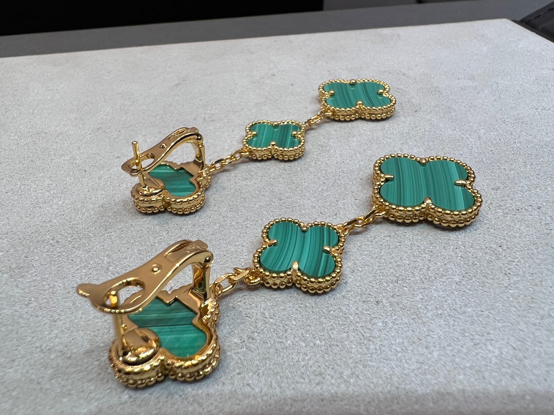 [Psychic Jewelrys]CLOVER MALACHITE 3 MOTIFS GOLD