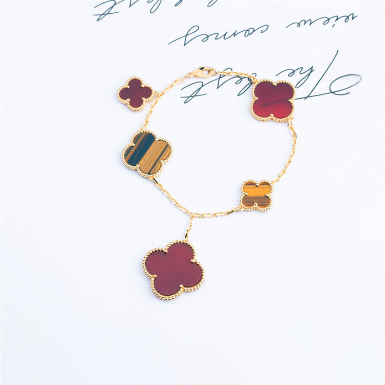 [Psychic Jewelrys]CLOVER BRACELET 5 MOTIFS CARNELIAN TIGER EYE