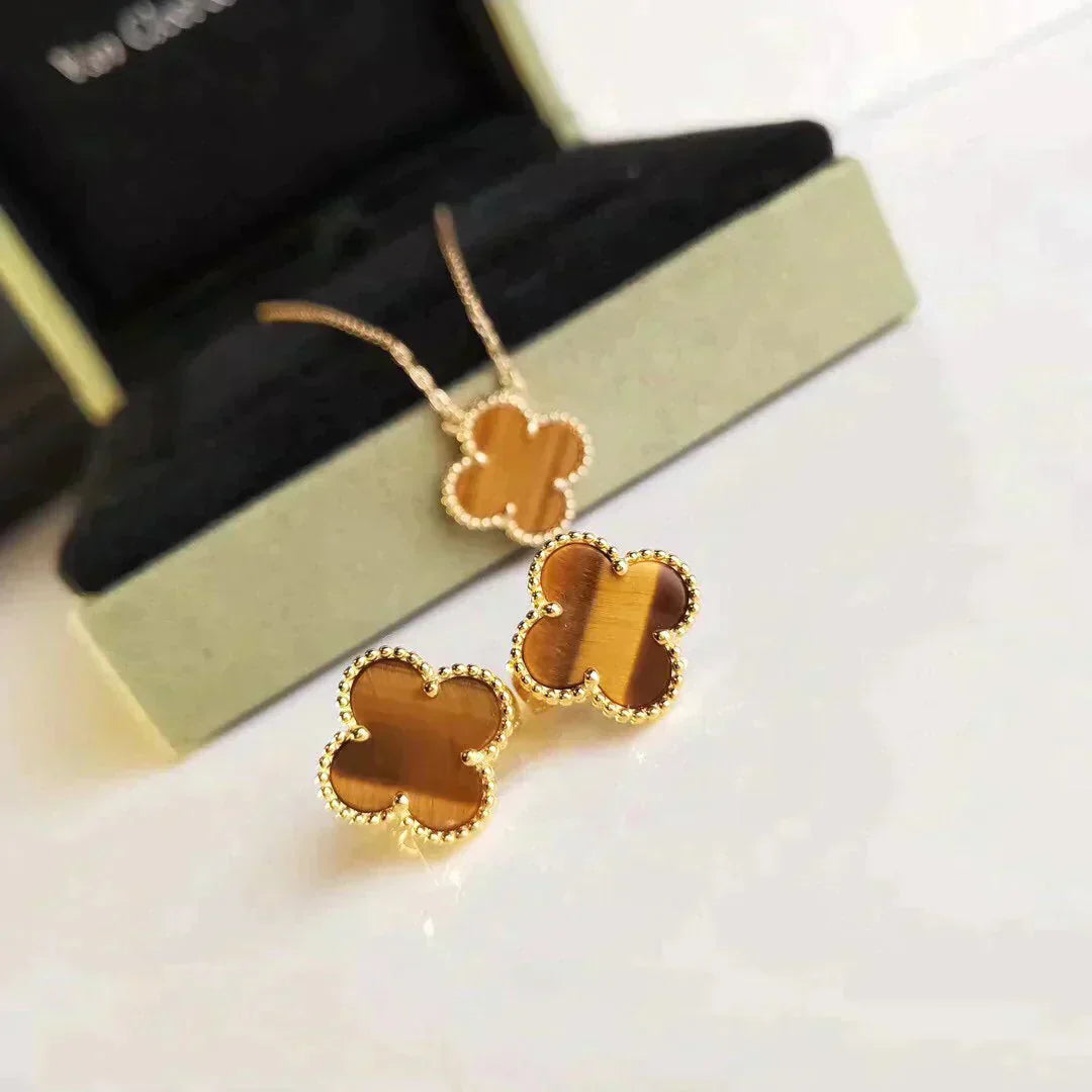 [Psychic Jewelrys]CLOVER MEDIUM 1 MOTIFS TIGER EYE EARRINGS