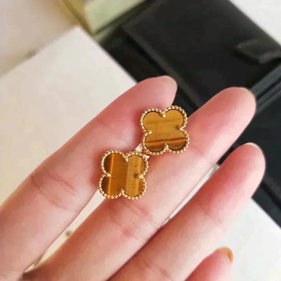 [Psychic Jewelrys]CLOVER MEDIUM 1 MOTIFS TIGER EYE EARRINGS