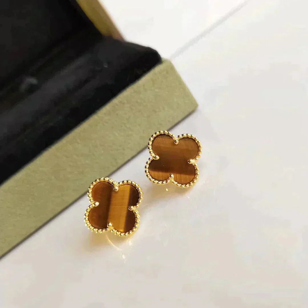 [Psychic Jewelrys]CLOVER MEDIUM 1 MOTIFS TIGER EYE EARRINGS