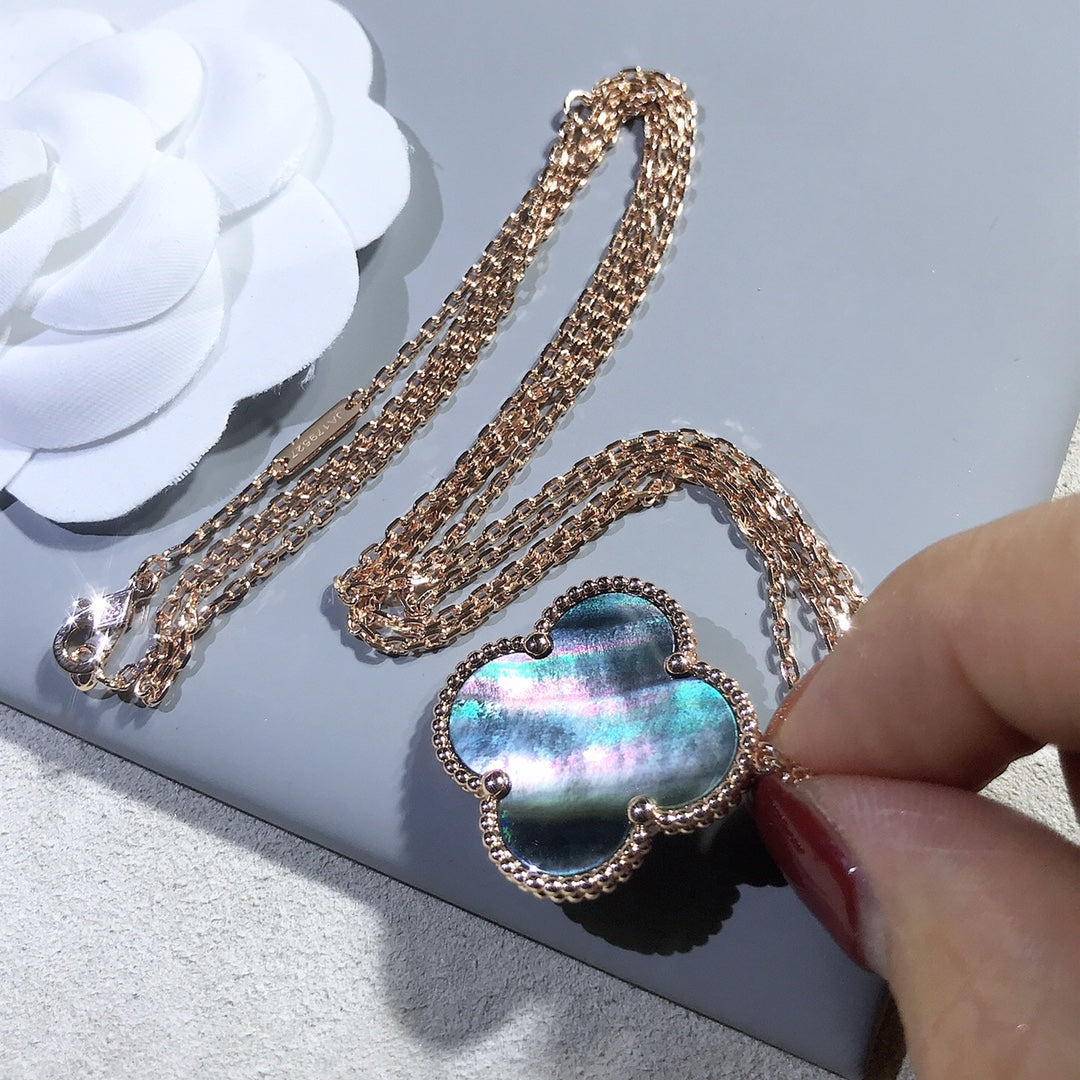 [Psychic Jewelrys]CLOVER 25MM GOLD DARK MOP BIG CLOVER NECKLACE
