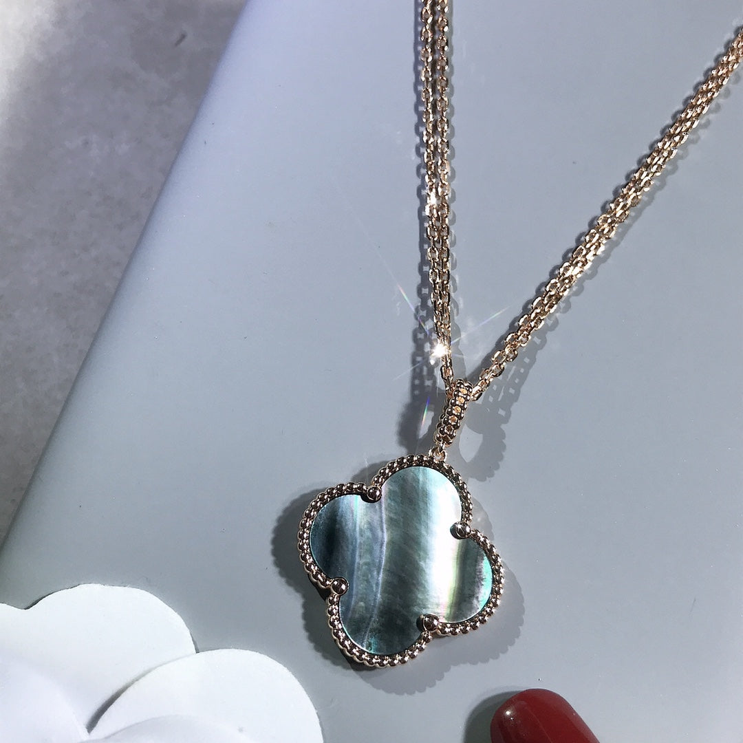 [Psychic Jewelrys]CLOVER 25MM GOLD DARK MOP BIG CLOVER NECKLACE