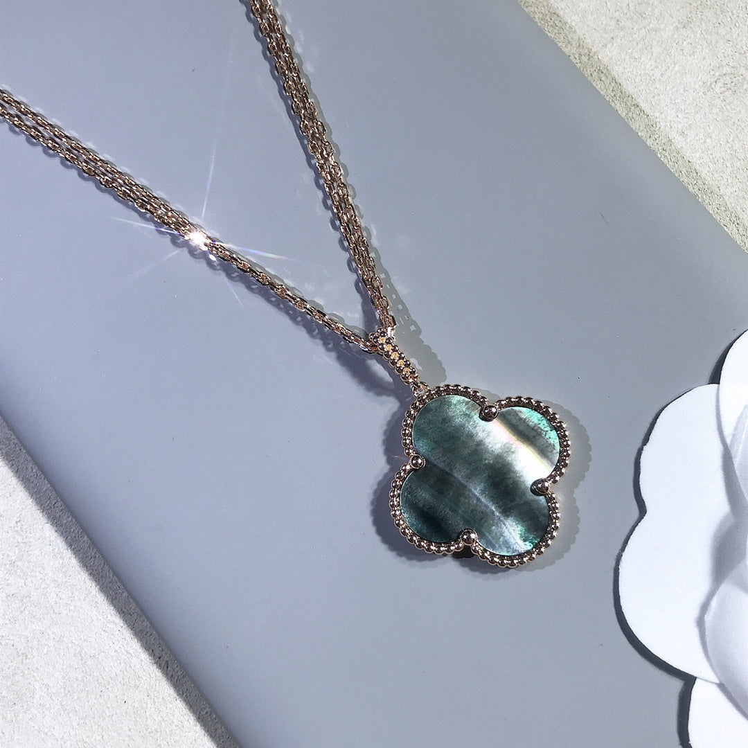 [Psychic Jewelrys]CLOVER 25MM GOLD DARK MOP BIG CLOVER NECKLACE