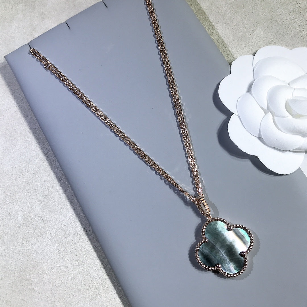 [Psychic Jewelrys]CLOVER 25MM GOLD DARK MOP BIG CLOVER NECKLACE