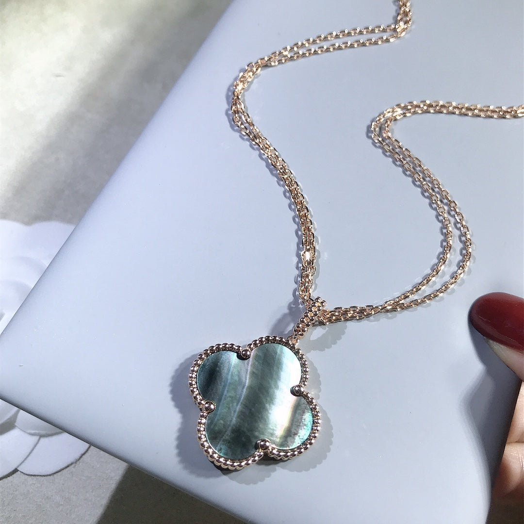 [Psychic Jewelrys]CLOVER 25MM GOLD DARK MOP BIG CLOVER NECKLACE
