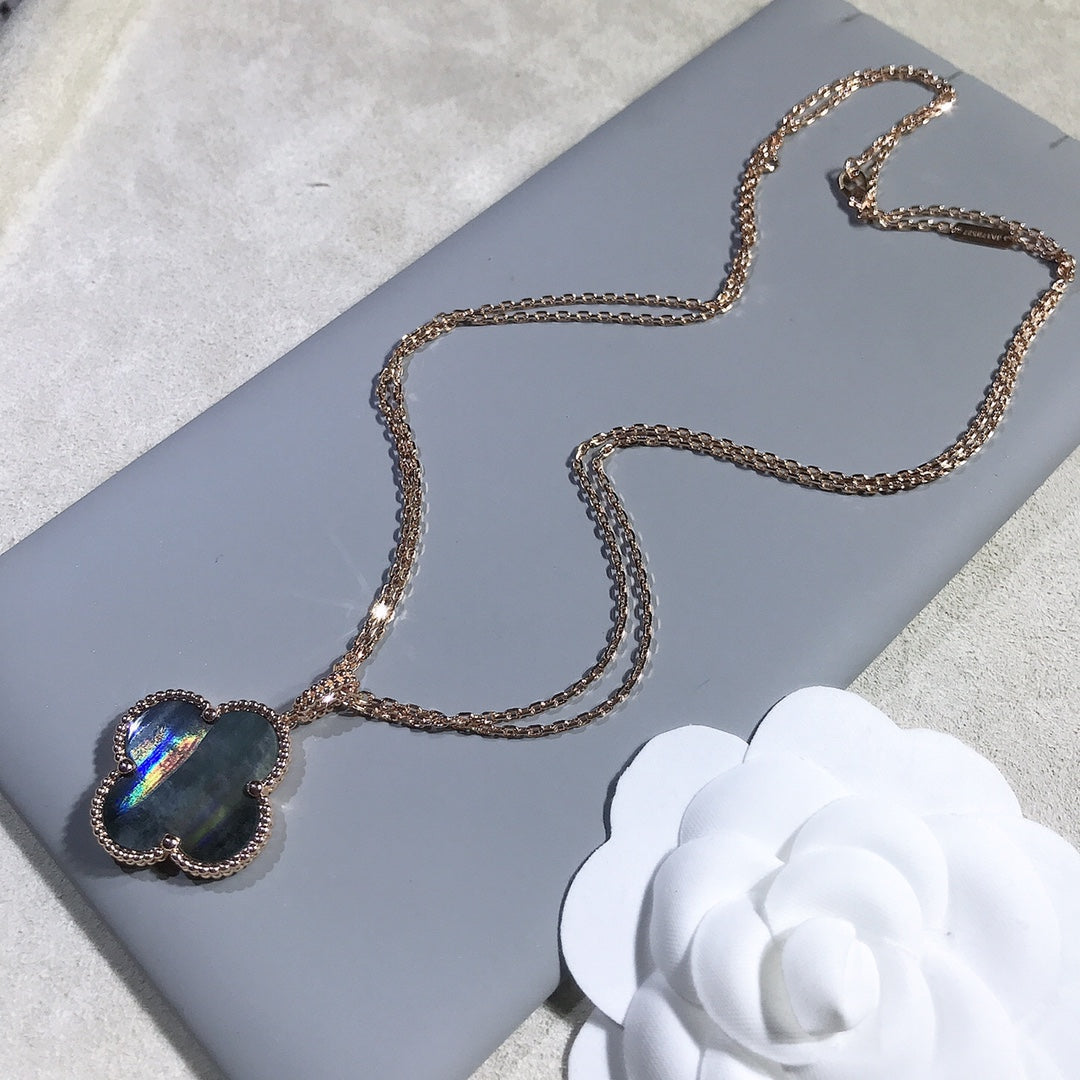 [Psychic Jewelrys]CLOVER 25MM GOLD DARK MOP BIG CLOVER NECKLACE