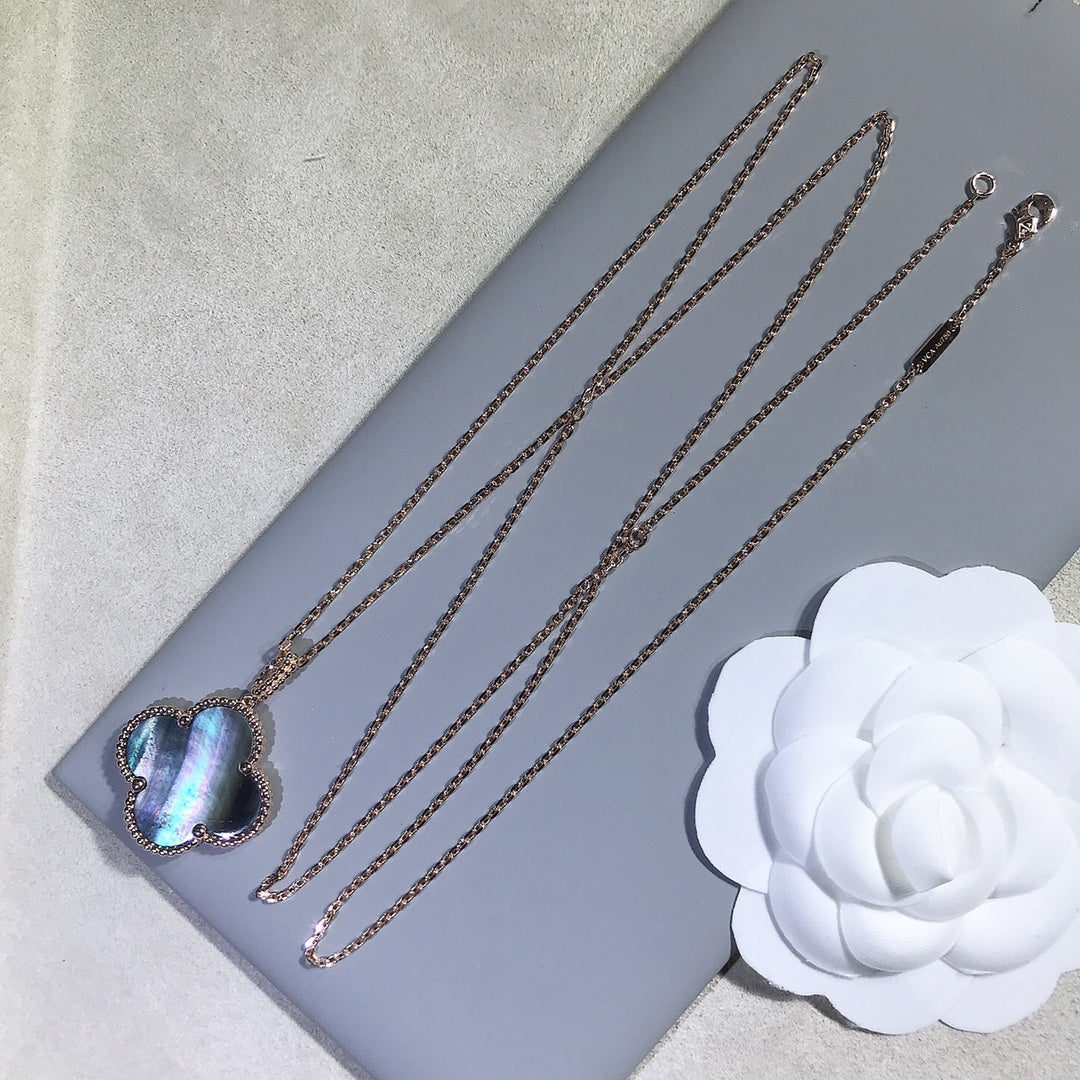[Psychic Jewelrys]CLOVER 25MM GOLD DARK MOP BIG CLOVER NECKLACE