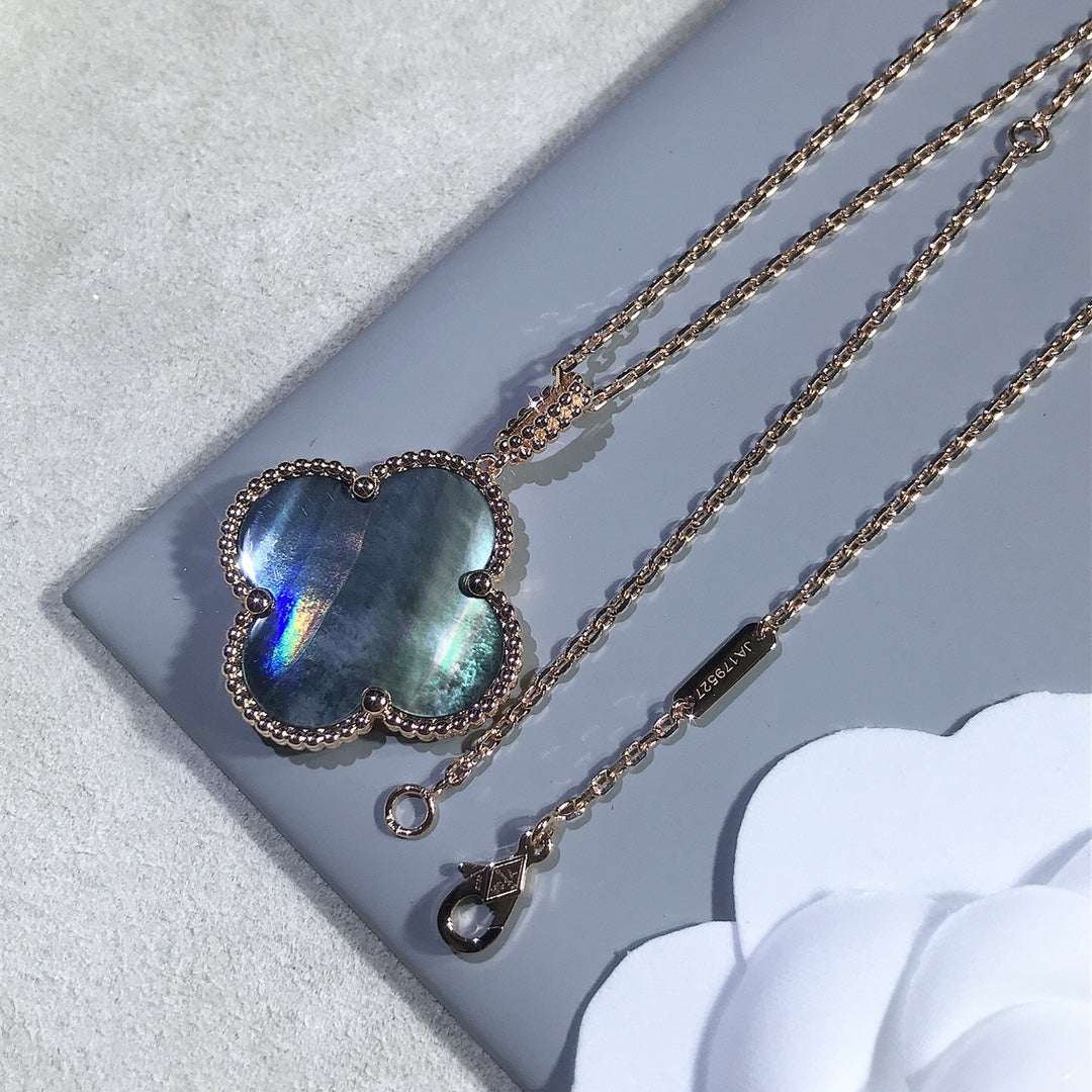 [Psychic Jewelrys]CLOVER 25MM GOLD DARK MOP BIG CLOVER NECKLACE