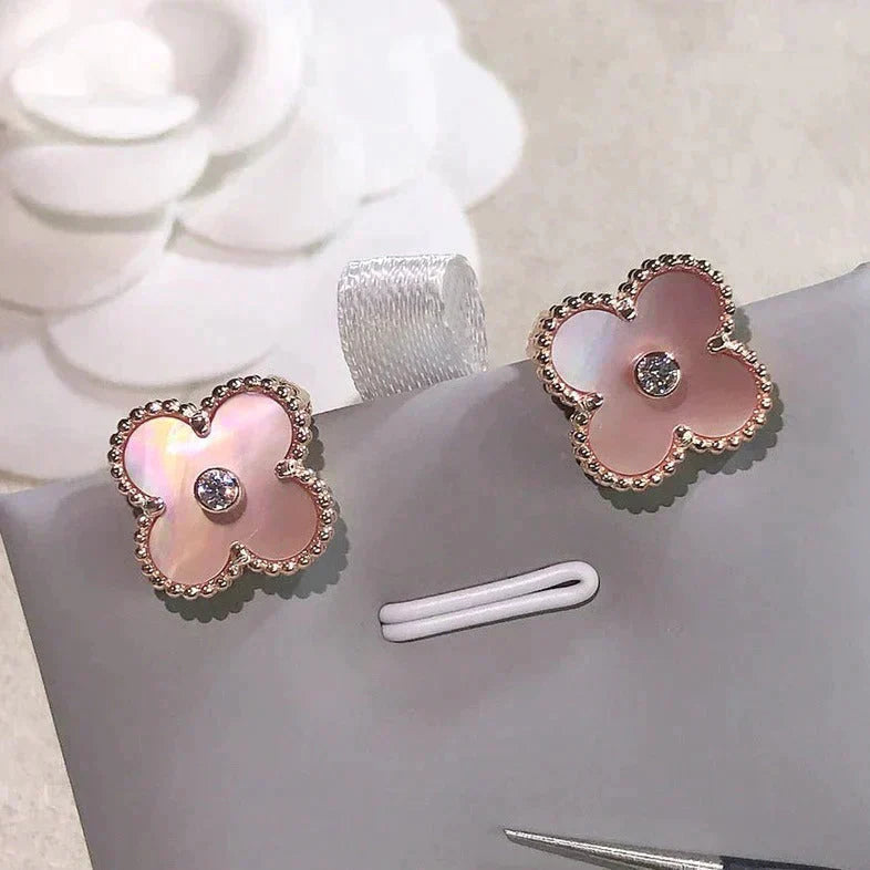 [Psychic Jewelrys]CLOVER MEDIUM 1 MOTIFS  PINK MOP DIAMOND EARRINGS