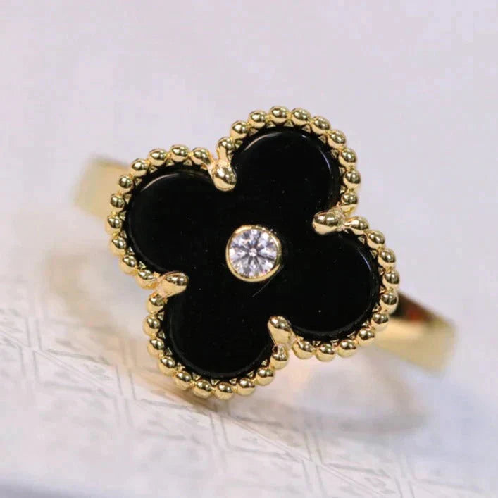 [Psychic Jewelrys]CLOVER ONYX RING GOLD DIAMOND