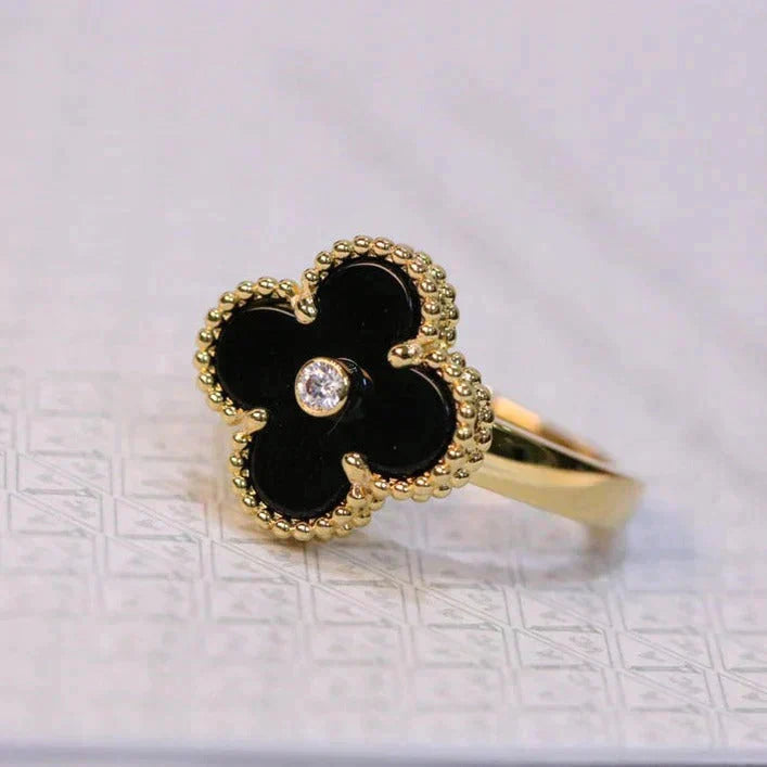 [Psychic Jewelrys]CLOVER ONYX RING GOLD DIAMOND