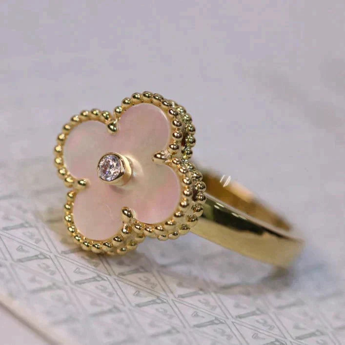 [Psychic Jewelrys]CLOVER PINK MOP RING GOLD DIAMOND