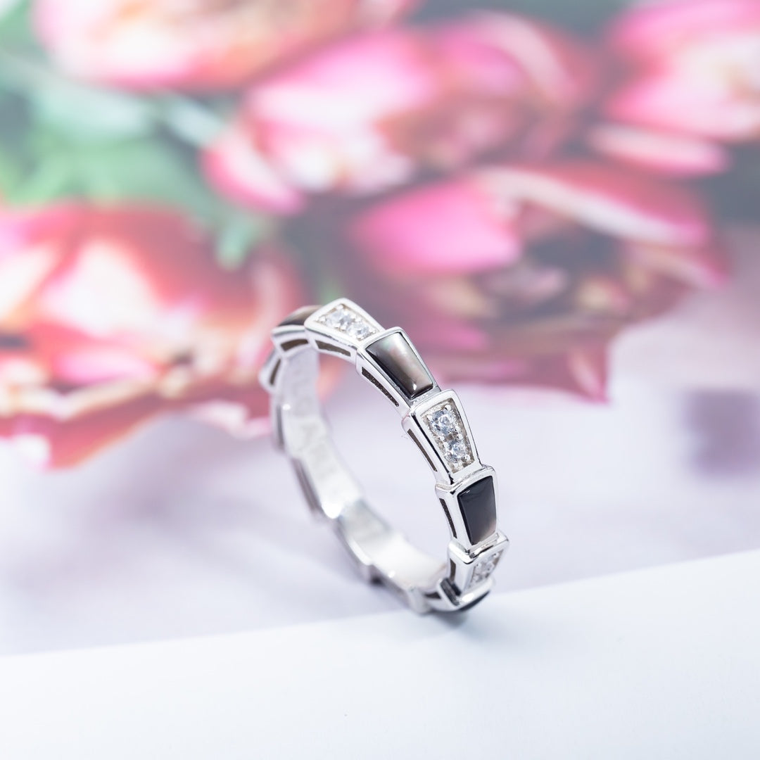 [Psychic Jewelrys]SERPENTI RING SILVER  DIAMOND BLACK MOP 3MM