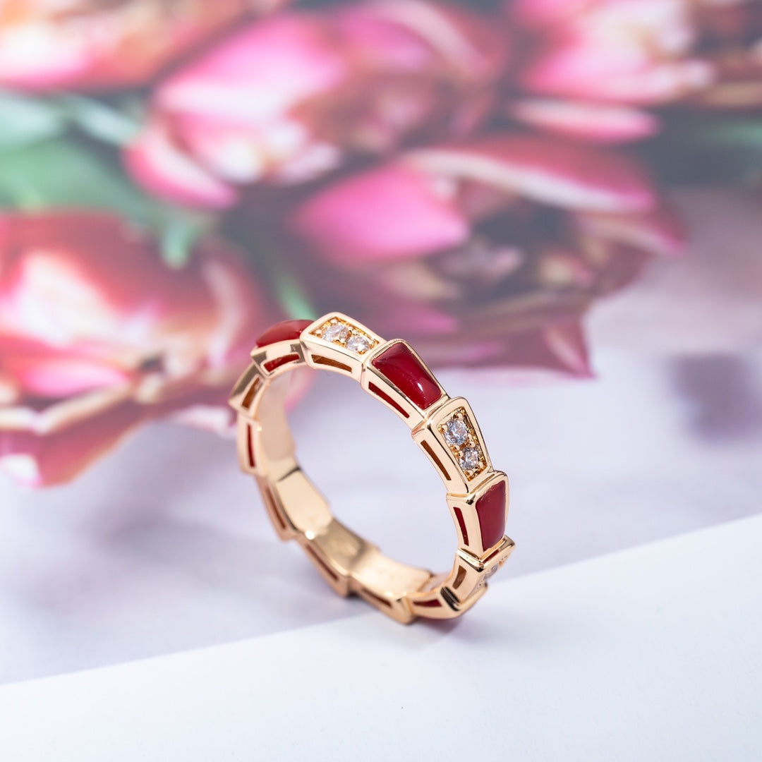 [Psychic Jewelrys]SERPENTI RING PINK GOLD CARNELIAN DIAMOND 3MM