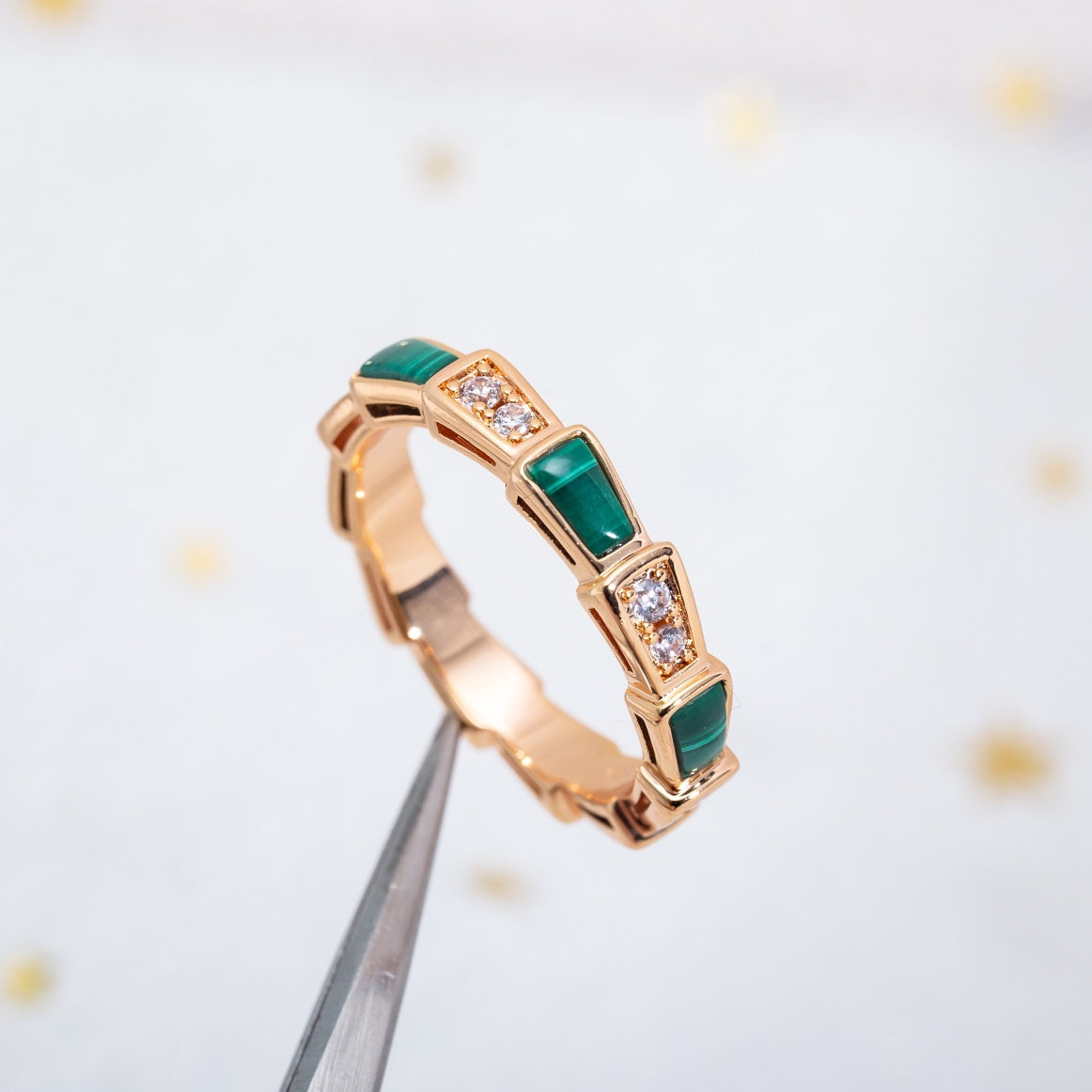 [Psychic Jewelrys]SERPENTI RING PINK GOLD MALACHITE DIAMOND 3MM