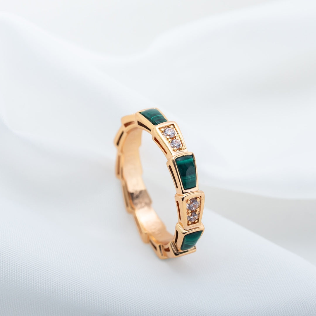 [Psychic Jewelrys]SERPENTI RING PINK GOLD MALACHITE DIAMOND 3MM